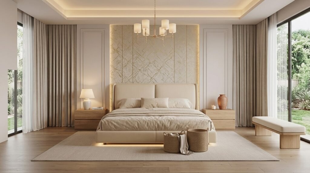 luxury cozy bedroom ideas
Clean and clutter-free minimalist bedroom with hidden storage