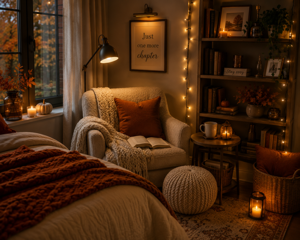 cozy fall bedroom ideas and cozy reading corner