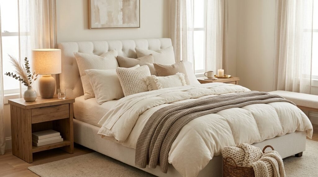 bedroom.jpg
Cozy bedroom with layered neutral cream and beige bedding
