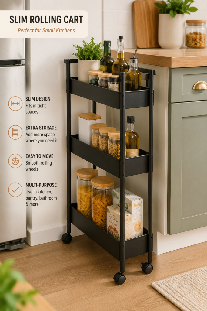Genius Kitchen Organization Ideas slim rolling cart