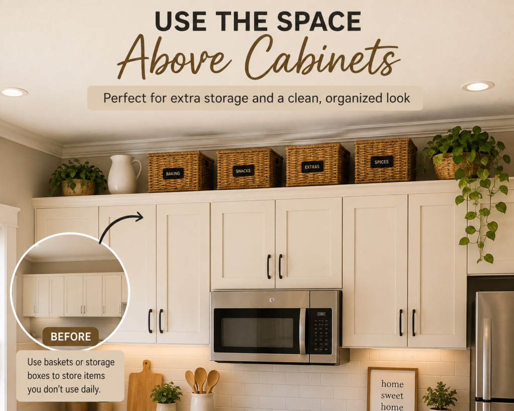 Genius Kitchen Organization ideas above space of cabnet
