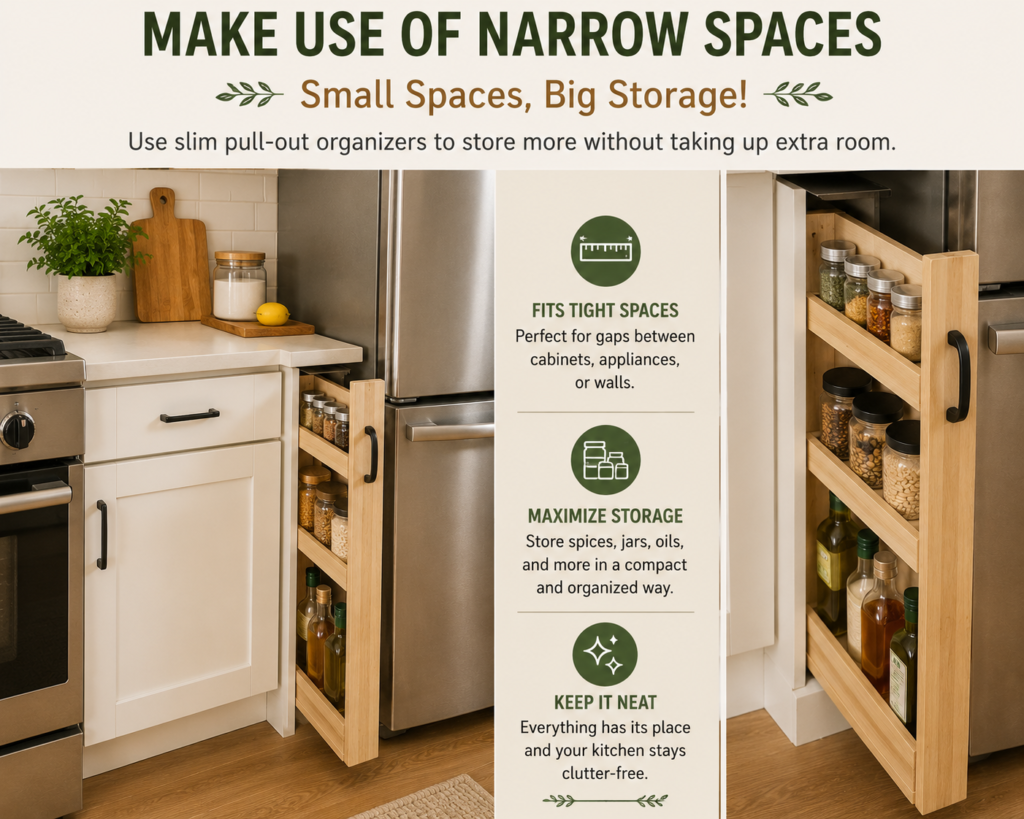 Genius Kitchen Organization Ideas for Small Kitchens make use of narow spaces